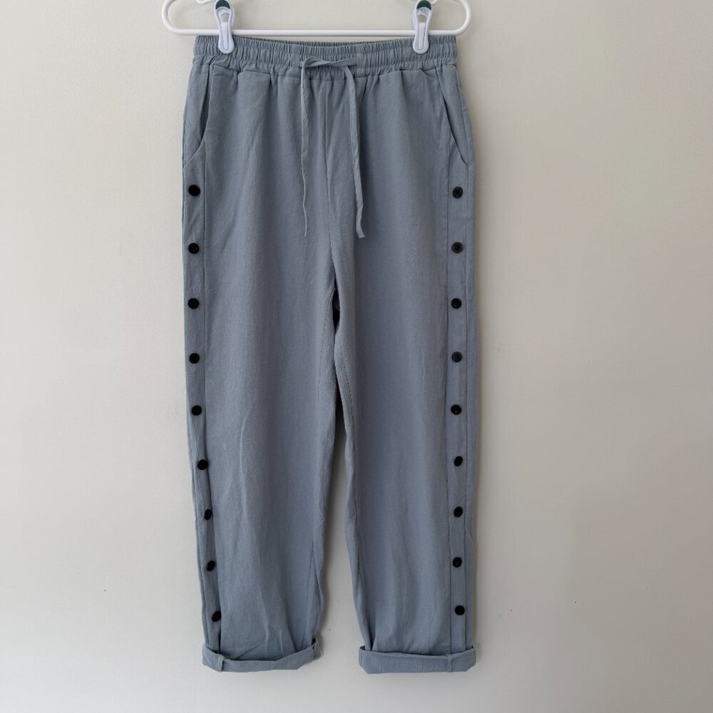 Blue Gray Loose Fitting Comfy Casual Summer Cotton Drawstring Pants